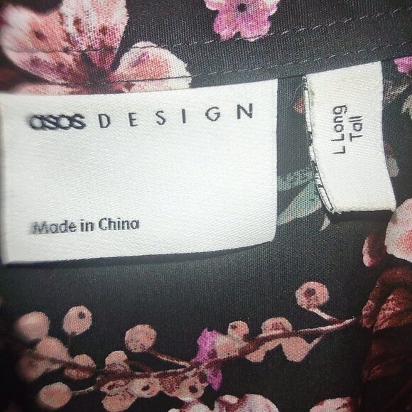 Asos Men's Black with Pink Floral Short Sleeve Button Up Shirt Size Large Tall - Picture 4 of 8